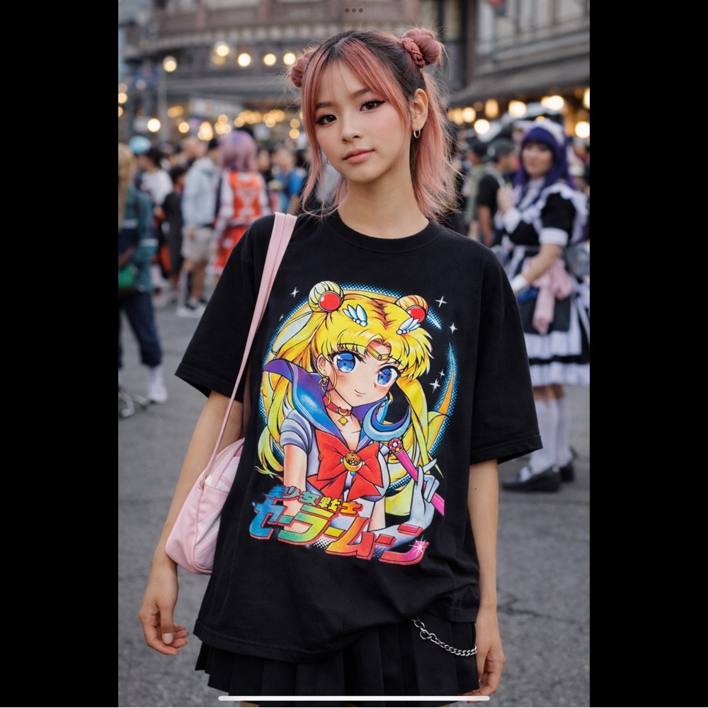 Sailor Moon Double Sided Anime Tee Black XL XG Manga Graphic Shirt Y2K